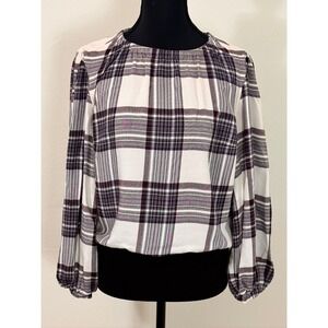 Anthropologie Cloth & Stone Glacier Plaid Blouse Plaid Top Size XS‎